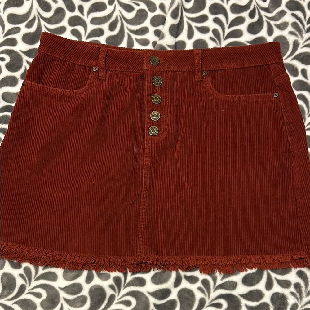 Corduroy Button-Front Skirt - Rust